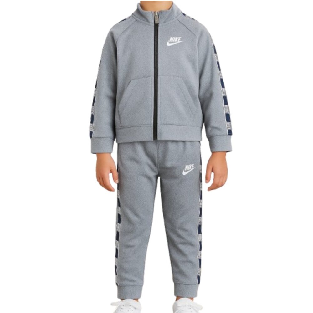 Nike Boys Full Zip Tracksuit 2-Piece Set – Dark Grey Heather/White, Size 4Years